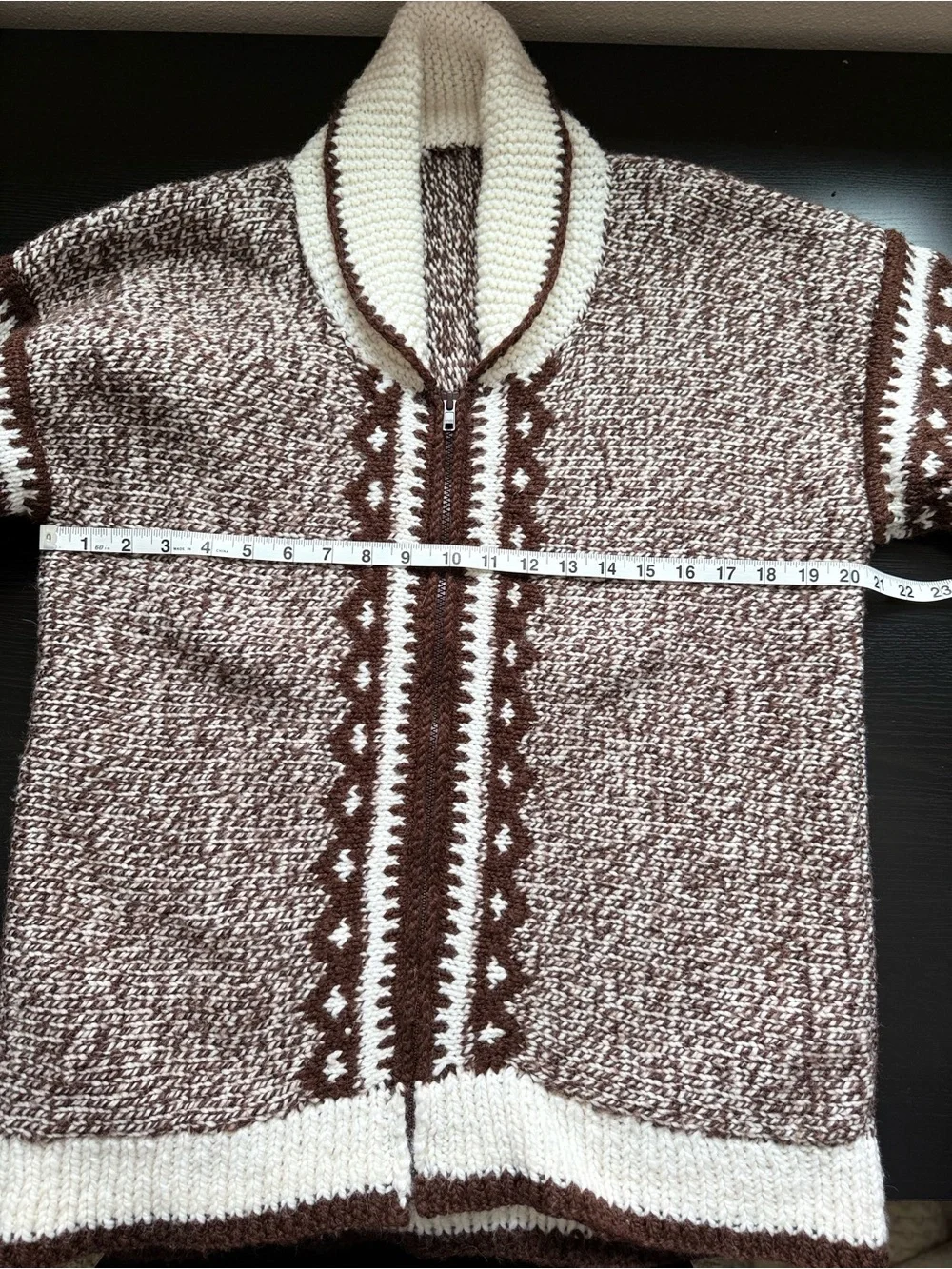 Vintage Hand Knit Lodge Sweater Nordic Zip Cardigan Oversized